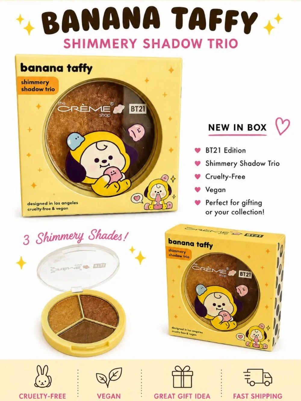 The Crème Shop x BT21 Banana Taffy Shimmery Shadow Trio